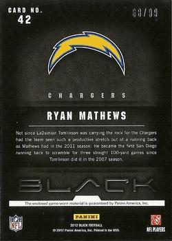 2012 Panini Black - NFL Equipment #42 Ryan Mathews Back