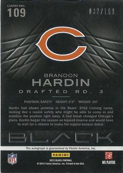 2012 Panini Black - Rookie Signatures #109 Brandon Hardin Back