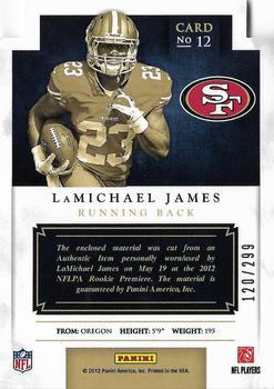 2012 Panini Prominence - Rookie Projection Materials #12 LaMichael James Back