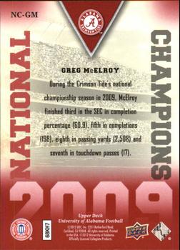 2012 Upper Deck University of Alabama - National Champions #NCGM Greg McElroy Back