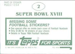 1984 Topps Stickers #2 Super Bowl XVIII Back