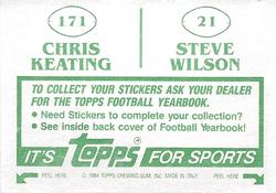 1984 Topps Stickers #21 / 171 Steve Wilson / Chris Keating Back