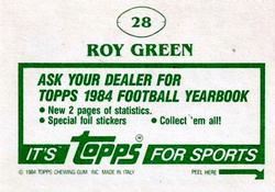 1984 Topps Stickers #28 Roy Green Back