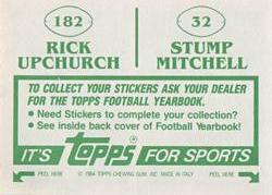 1984 Topps Stickers #32 / 182 Stump Mitchell / Rick Upchurch Back