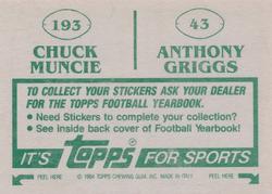 1984 Topps Stickers #43 / 193 Anthony Griggs /  Chuck Muncie Back