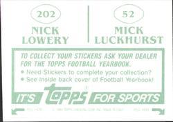 1984 Topps Stickers #52 / 202 Mick Luckhurst / Nick Lowery Back