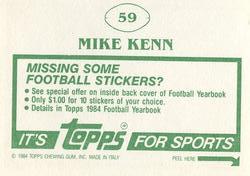 1984 Topps Stickers #59 Mike Kenn Back