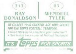 1984 Topps Stickers #63 / 213 Wendell Tyler / Ray Donaldson Back