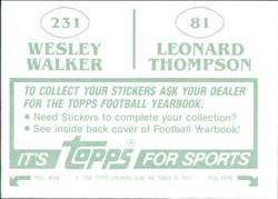 1984 Topps Stickers #81 / 231 Leonard Thompson / Wesley Walker Back