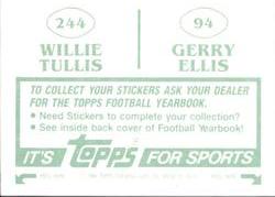 1984 Topps Stickers #94 / 244 Gerry Ellis / Willie Tullis Back
