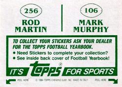 1984 Topps Stickers #106 / 256 Mark Murphy / Rod Martin Back