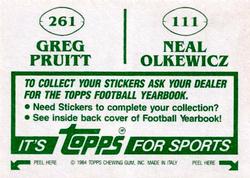 1984 Topps Stickers #111 / 261 Neal Olkewicz / Greg Pruitt Back