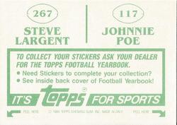 1984 Topps Stickers #117 / 267 Johnnie Poe / Steve Largent Back