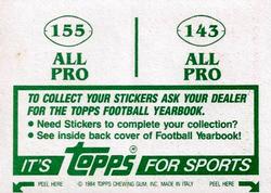 1984 Topps Stickers #143 / 155 Doug Betters / Anthony Munoz Back