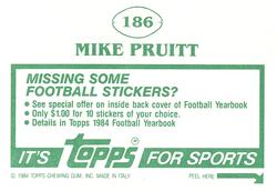 1984 Topps Stickers #186 Mike Pruitt Back