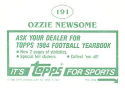 1984 Topps Stickers #191 Ozzie Newsome Back