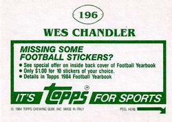 1984 Topps Stickers #196 Wes Chandler Back