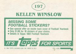 1984 Topps Stickers #197 Kellen Winslow Back