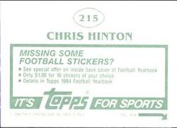 1984 Topps Stickers #215 Chris Hinton Back