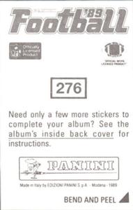 1989 Panini Stickers #276 Tony Zendejas Back