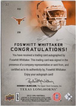 2012 SP Authentic - Autographs #37 Foswhitt Whittaker Back