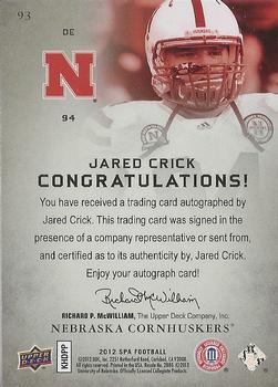 2012 SP Authentic - Autographs #93 Jared Crick Back