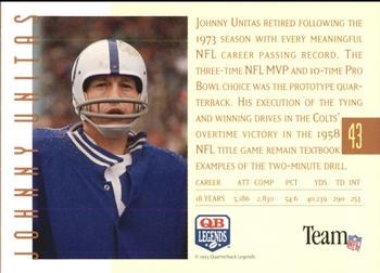 1993 Quarterback Legends #43 Johnny Unitas Back