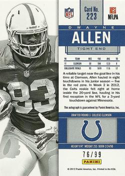 2012 Panini Contenders - Playoff Ticket #223 Dwayne Allen Back