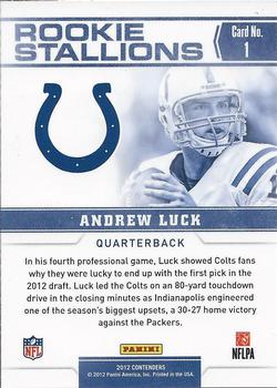 2012 Panini Contenders - Rookie Stallions #1 Andrew Luck Back