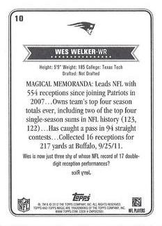 2012 Topps Magic - Mini #10 Wes Welker Back