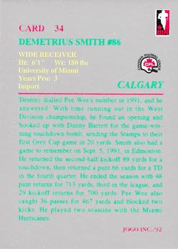 1992 JOGO #34 Demetrius Smith Back