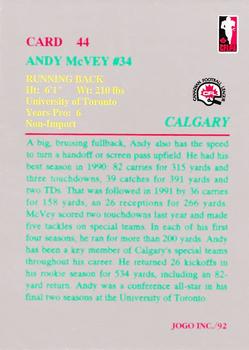 1992 JOGO #44 Andy McVey Back