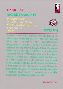 1992 JOGO #63 Andre Francis Back
