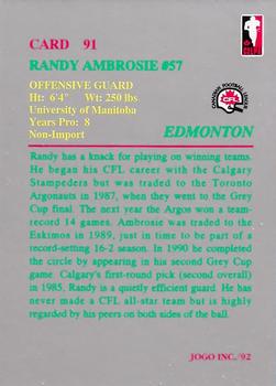 1992 JOGO #91 Randy Ambrosie Back