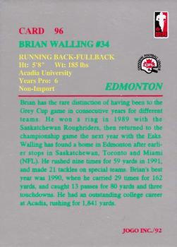 1992 JOGO #96 Brian Walling Back