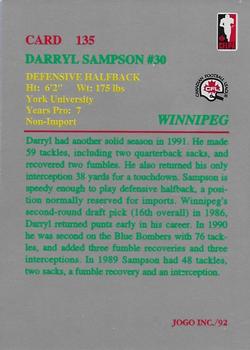 1992 JOGO #135 Darryl Sampson Back