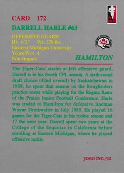 1992 JOGO #172 Darrell Harle Back