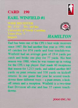 1992 JOGO #190 Earl Winfield Back