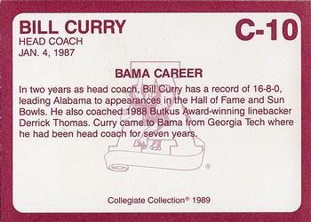 1989 Collegiate Collection Coke Alabama Crimson Tide (20) #C-10 Bill Curry Back