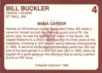 1989 Collegiate Collection Coke Alabama Crimson Tide (580) #4 Bill Buckler Back