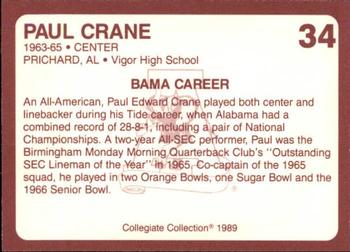 1989 Collegiate Collection Coke Alabama Crimson Tide (580) #34 Paul Crane Back