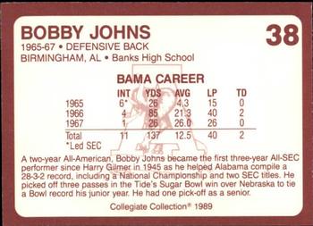 1989 Collegiate Collection Coke Alabama Crimson Tide (580) #38 Bobby Johns Back