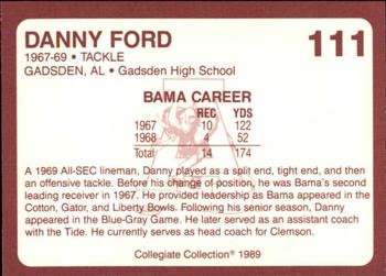 1989 Collegiate Collection Coke Alabama Crimson Tide (580) #111 Danny Ford Back