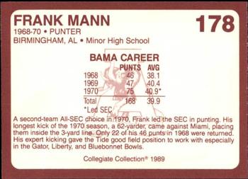 1989 Collegiate Collection Coke Alabama Crimson Tide (580) #178 Frank Mann Back