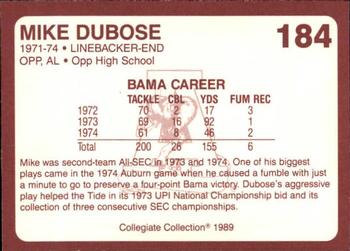 1989 Collegiate Collection Coke Alabama Crimson Tide (580) #184 Mike DuBose Back