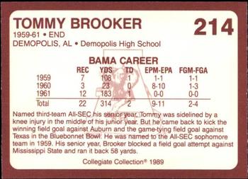 1989 Collegiate Collection Coke Alabama Crimson Tide (580) #214 Tommy Brooker Back