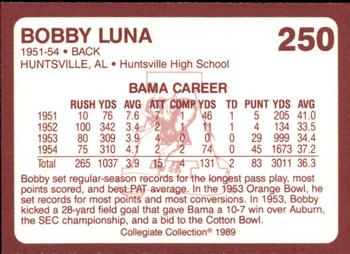 1989 Collegiate Collection Coke Alabama Crimson Tide (580) #250 Bobby Luna Back
