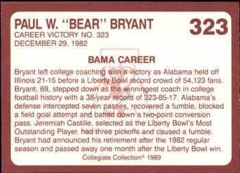 1989 Collegiate Collection Coke Alabama Crimson Tide (580) #323 Paul W. Bryant Back