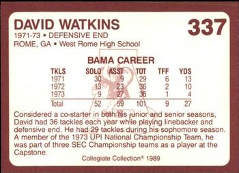 1989 Collegiate Collection Coke Alabama Crimson Tide (580) #337 David Watkins Back