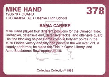 1989 Collegiate Collection Coke Alabama Crimson Tide (580) #378 Mike Hand Back
